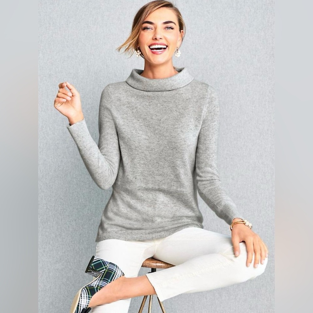 Talbots Light Gray Cowl Neck Cashmere Sweater